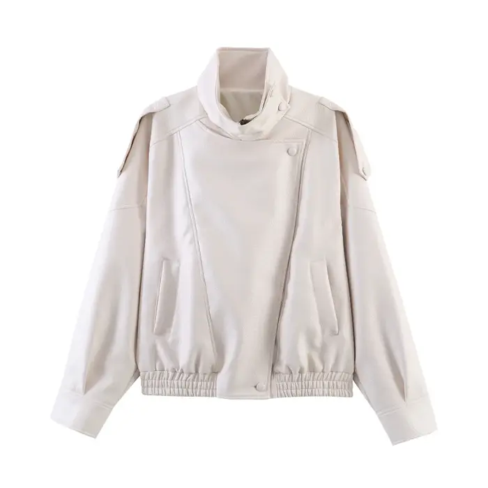 Manteau femme en simili cuir vintage motard oversize avec col rabattu et poche pratique pour automne hiver