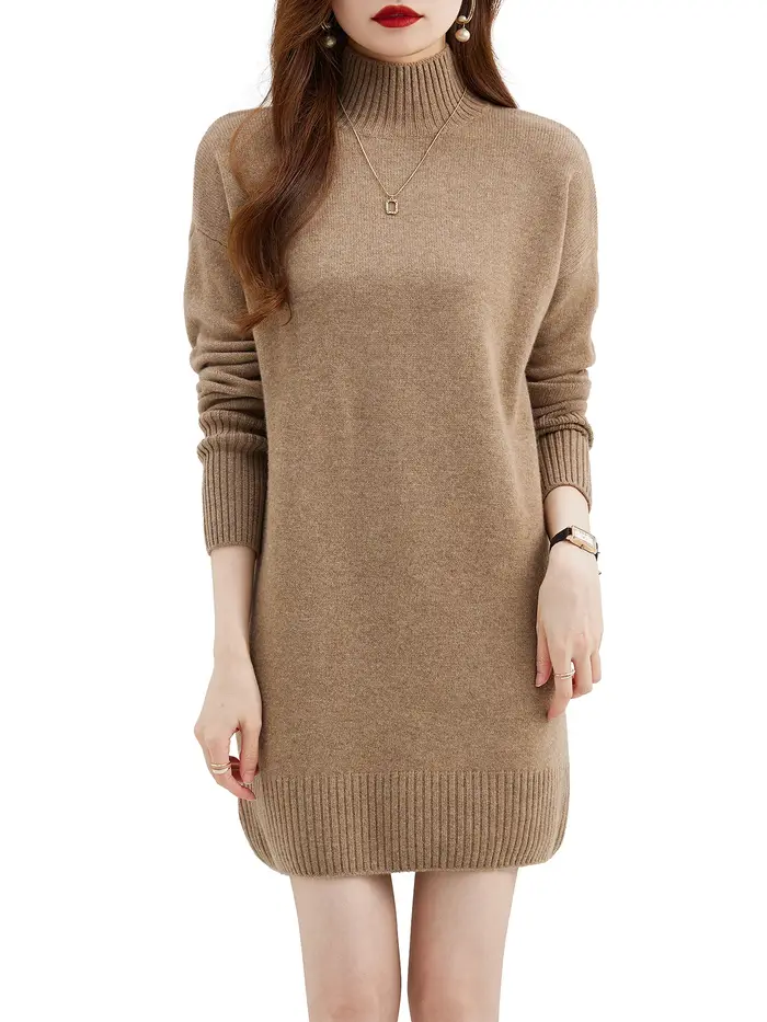Pull à col roulé femmes pulls 100% laine mérinos longue robe pull automne hiver chaud à manches long
