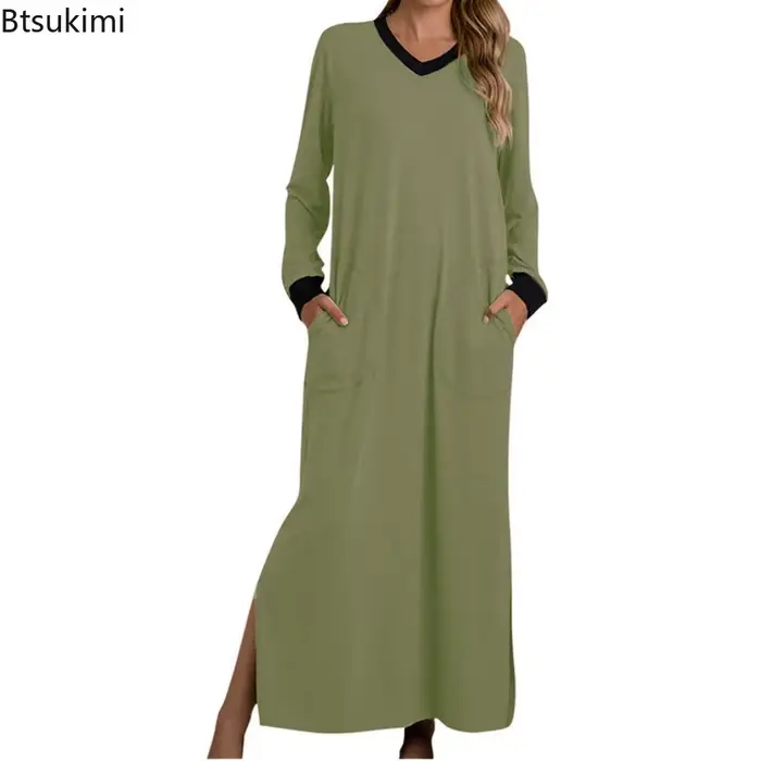 Stylová a pohodlná dámská noční košile z bavlny a polyesteru Délka kotníku V-neck na spaní a speciální příležitosti