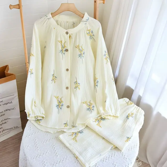 Pyjama femme ensemble de sous-vêtements nuisette pour femmes Homewear automne à manches longues vêtements de nuit coton deux pièces dames nuisette