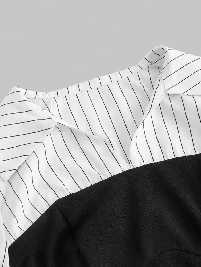 Chemise à revers épissé rayé pour femmes, tenue de bureau élégante, Style Business décontracté