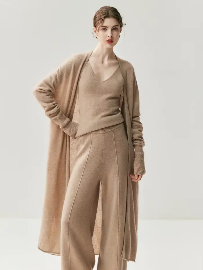 CHICUU femmes Long Cardigan pull 100% cachemire tricots point ouvert décontracté Simple Long Cardiga
