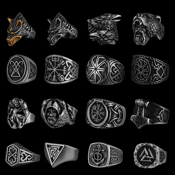 Anneau Viking nordique en acier inoxydable, boussole ancre, arbre de vie, Rune Viking, loup, pour ho