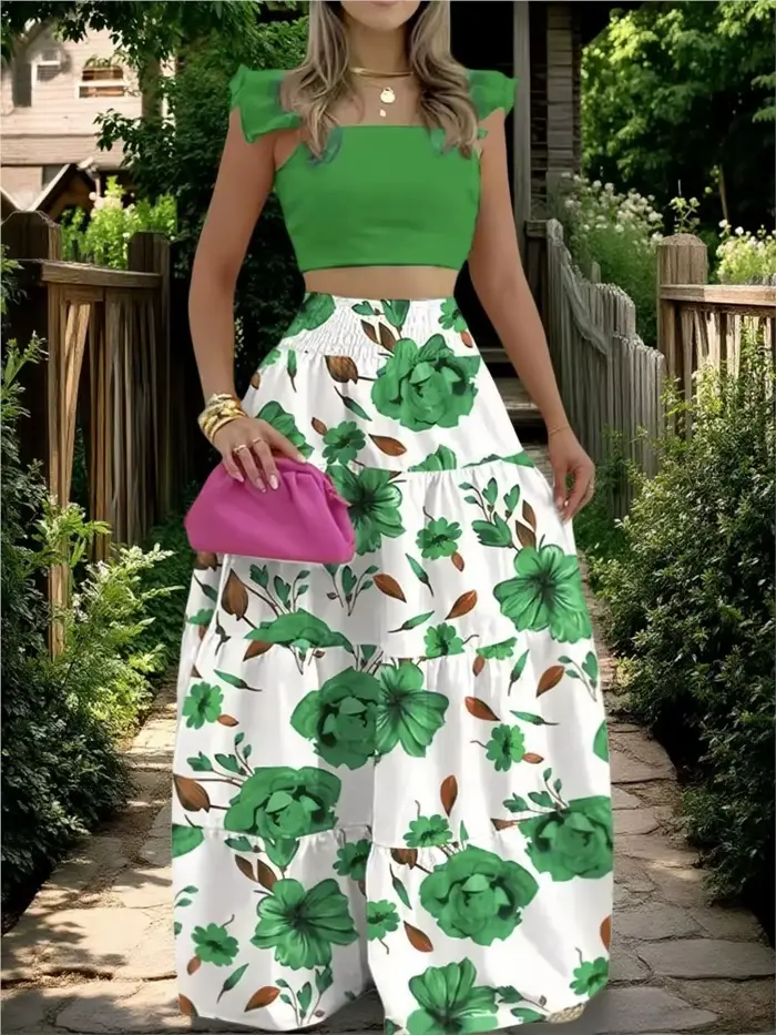 Ensemble de deux pièces en polyester uni pour femmes, style bureau dame, col carré, robe trapèze et haut à bretelles pour l'été, occasions spéciales
