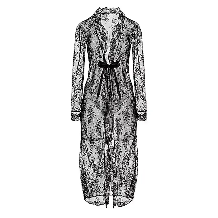 Chemise de nuit transparente en dentelle noire sexy pour femme, couleur unie, lingerie confortable