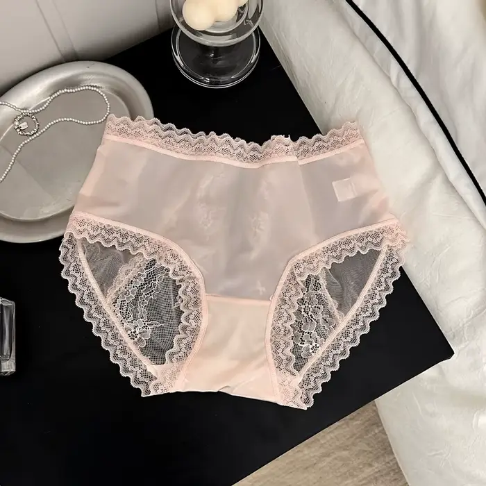 Sexy kalhotky pro ženy, tenké, prolamované, s mašle, průhledný, prodyšné, měkké spodní prádlo v pase, krajkové spodní prádlo s květinovým vzorem, super pohodlné