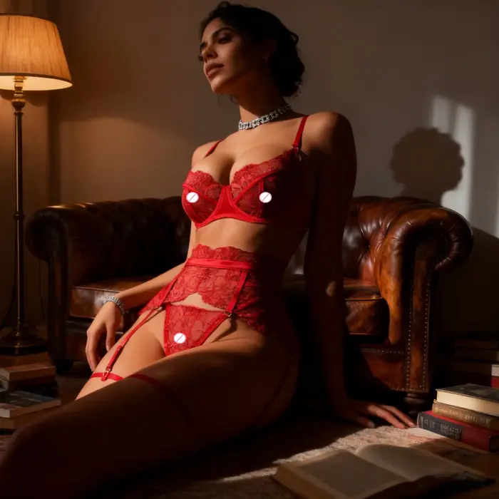 Ensemble de lingerie érotique de luxe pour femmes, dentelle florale brodée, sexy, transparente, push-up, sous-vêtements froncés, 4 pièces