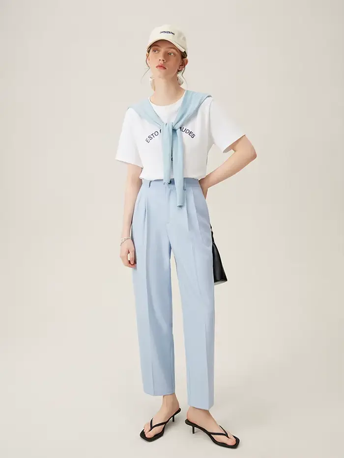 FSLE-Pantalon d'été taille haute pour femme, coupe courte, style décontracté, amincissant, fuselé, b