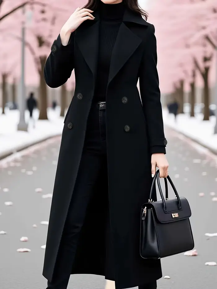 Manteau trench classique croisé pour femme, élégant, avec ceinture, long – Doublure épaisse et chaud