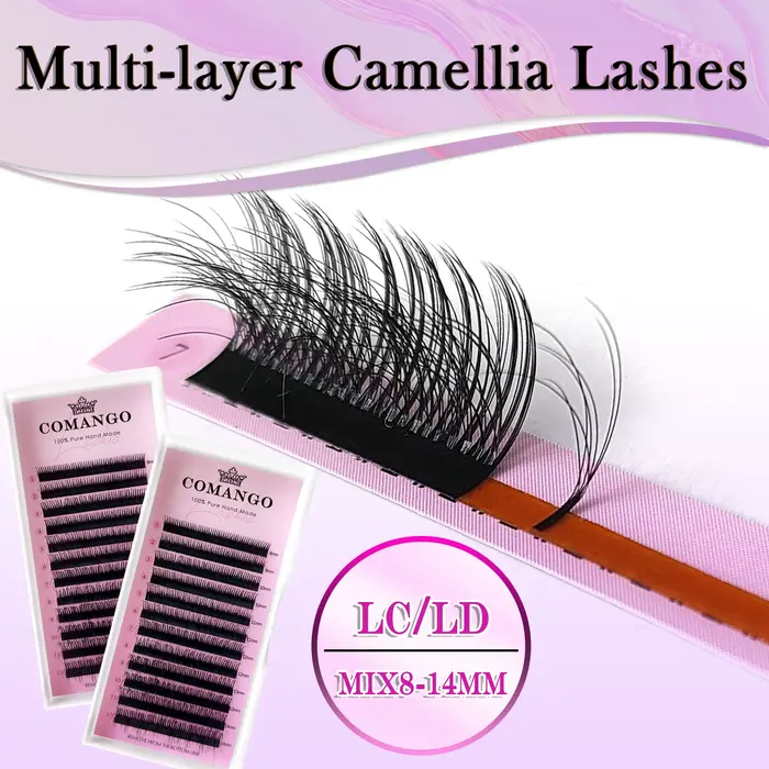Extensions de Cils Camélia Double Couche, Cils Sauvages 3D, LD LC, Volume Russe, Cils Pelucheux Préf