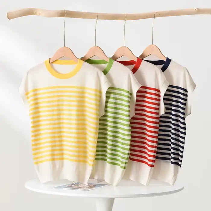 WinvyNee – vêtements d'été pour femmes, hauts sans manches en laine, col rond, t-shirts à demi-manch
