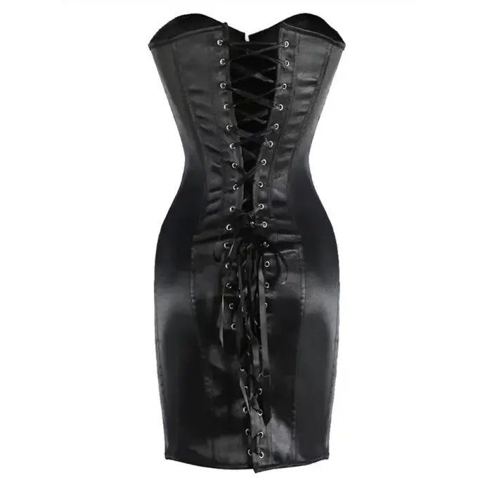 Dámský korzetový šat Sexy overbust top bustier body Shaper Dlouhý trup Korsett velká velikost Saténová tkanička gotický Corsetto černý