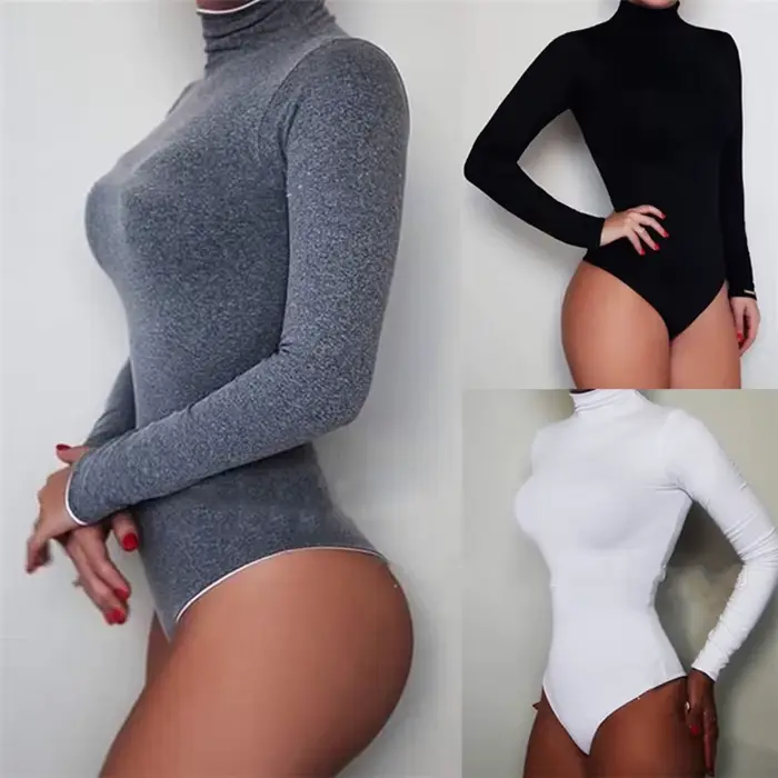 body černá s dlouhým rukávem pro ženy, podzimní zima, rolák, Sexy, těsný, vysoký pas, romper
