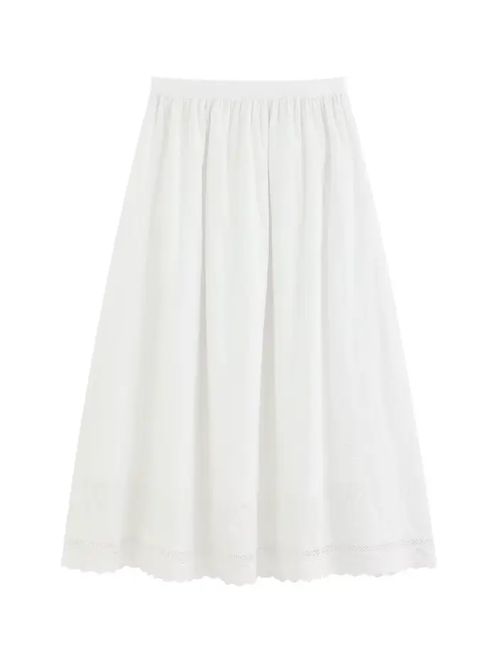 Jupe mi-longue trapèze blanche de Style français pour femmes, taille haute, fluide, Slim, élégante, 