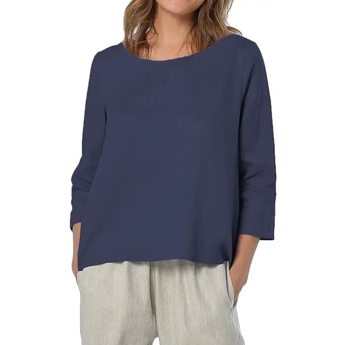 T-shirt Oversize 100% Lin Décontracté Asymétrique Blouses Femme Tendance 2026 Harajuku Basique Haut 