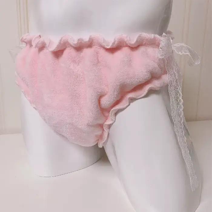 Ženy Sexy Růžový Flanel Krajka slipy mašle Oteklý Motýl Dotek Teplý Silný Sladký Lolita Kalhotky Live Show Taneční Kalhotky Soukromá Párty