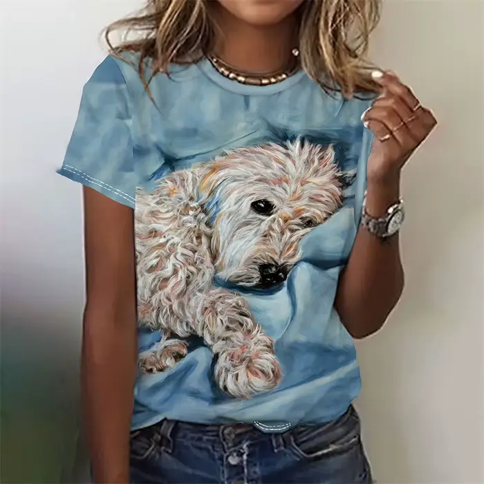 T-shirt imprimé en 3D Kawaii chat chien pour femmes, t-shirts graphiques animaux drôles, t-shirts d'