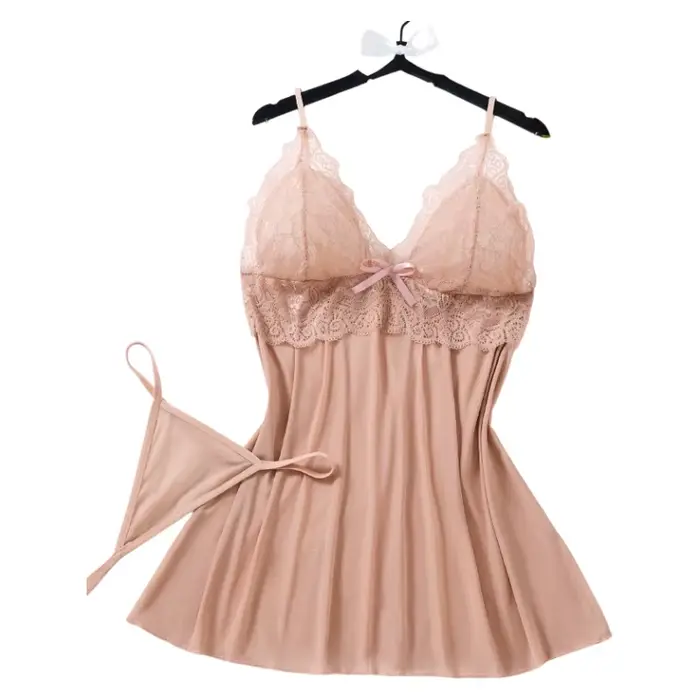 Sexy spodní prádlo šaty pro ženy, průhledné krajky a síťované noční košile, pevné, vybavené střih, V-neck, letní noční košile, noční košile