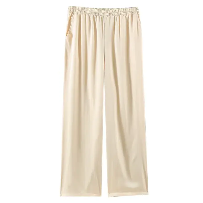 Pantalon de pyjama en Satin pour femmes, décontracté, fin, couleur unie, vêtements de détente, jambes droites, taille élastique, bas de sommeil, printemps automne, 2025