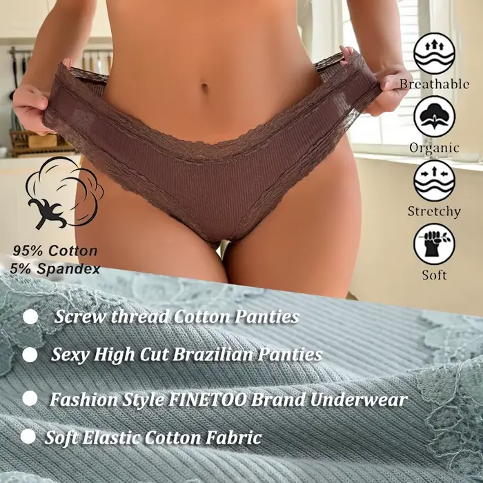 7 kusů / sada Sexy ženy krajkové kalhotky bezešvé bavlněné brazilské kalhotky Sexy žena s nízkým pasem měkké spodní prádlo tanga Spodní prádlo S-XL