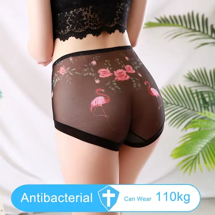 Dámské průhledný Ultra tenké pletené kalhotky, Sexy potisk spodní prádlo, Plus velikost