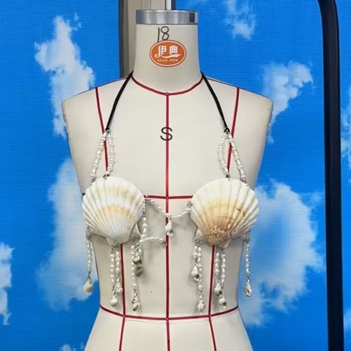 Shell podprsenka dámské spodní prádlo, nezbedné babydoll styl topy, perlový řetěz design, ohlávka límec, rukávy, backless, crop topy