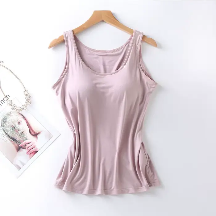 2023 Débardeur pour femme avec soutien-gorge intégré Col Gilet Couleur unie rembourré Slim Fit Débar