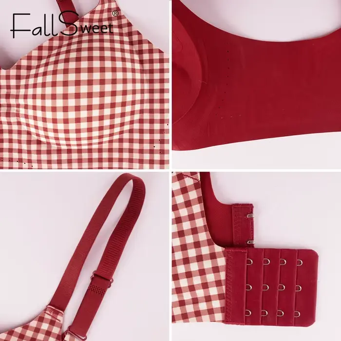 FallSweet Classic Wireless Push Up podprsenka pro malé prsy ženy bezešvý červená kostkovaná Bralette pohodlné spodní prádlo žena podprsenka