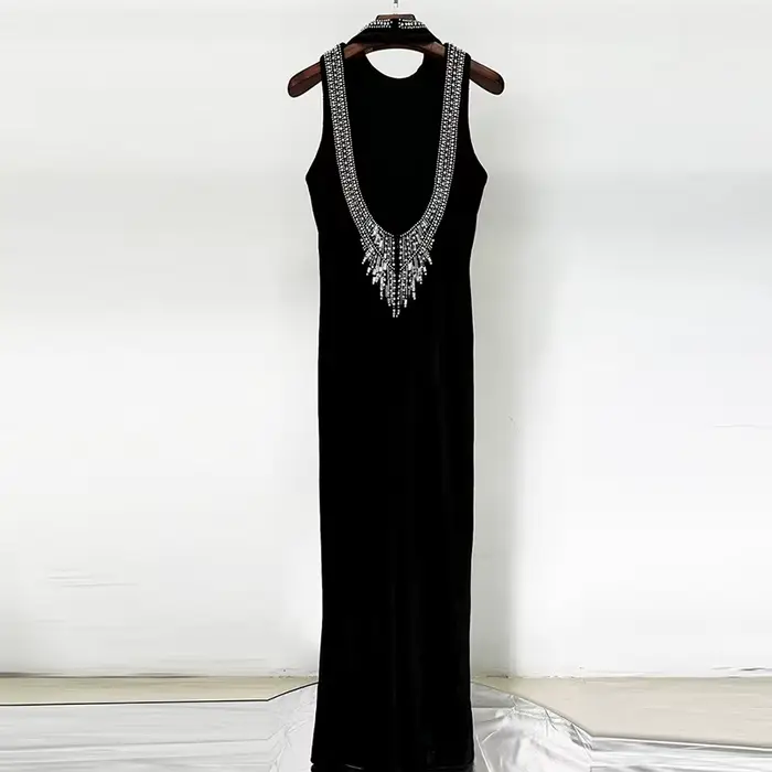 Robe à perles lourdes pour femmes, Streetwear tendance, élégante, amincissante, Sexy, dos nu, en vel