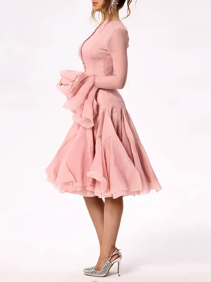 TWOTWINSTYLE – robe plissée irrégulière pour femmes, Patchwork, mode, manches longues lanterne, tail