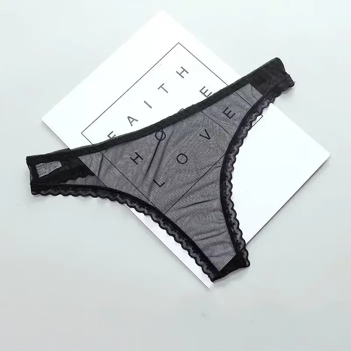 KUCLUT Culotte string transparente sexy pour femme, en dentelle, avec entrejambe en maille, sans couture, taille basse, sous-vêtement sexy