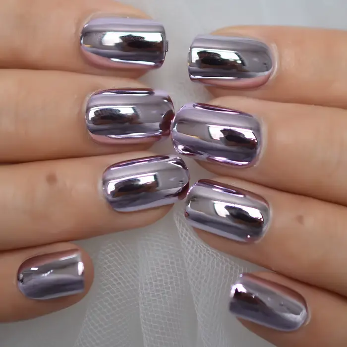 Carré galvanoplastie Chrome taille moyenne presse sur les ongles 2021 couverture complète ongles con