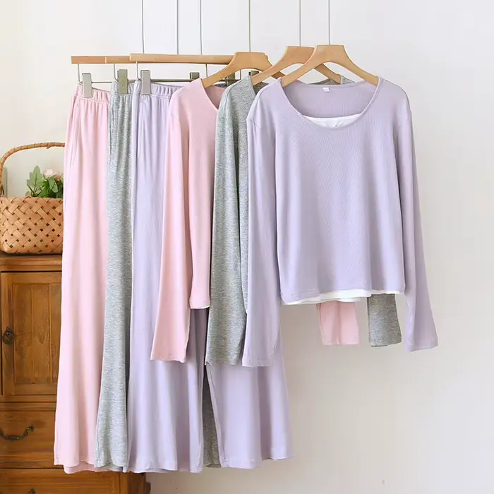 Ensemble de pyjamas pour femmes deux pièces vêtements de nuit pyjamas en coton peigné nouveau printemps automne à manches longues costumes de nuit pour femme vêtements de nuit