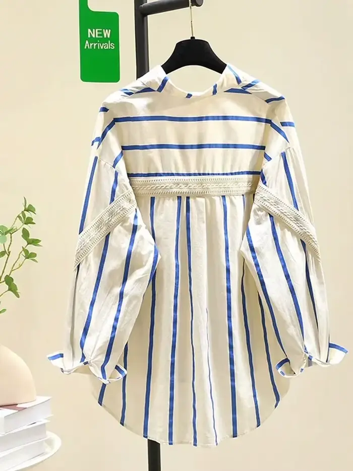 Chemise surdimensionnée à rayures bleues pour femmes, Design jeune, Patchwork, à la mode, début d'au