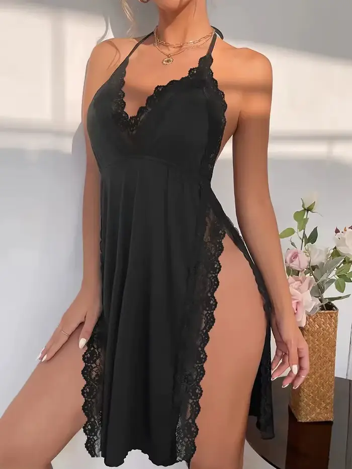 Sexy bez zad noční košile potisk leopard s krajkou hranice, hluboký V-neck spodní prádlo šaty pro ženy, sexy elegantní boční štěrbiny měkké noční prádlo