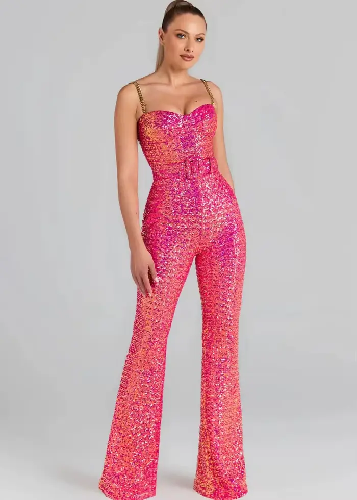 VC – combinaisons de luxe à paillettes dorées pour femmes, vêtements de club pour fête d'anniversair