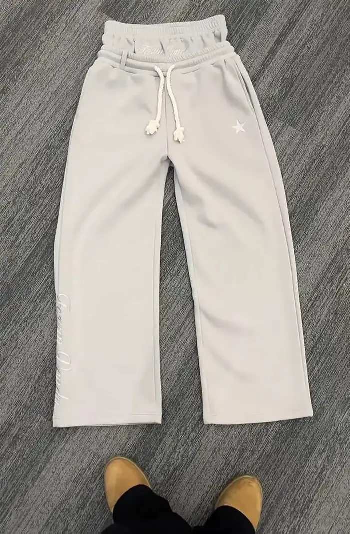 Harajuku – pantalon de survêtement ample à Double taille Y2K, couleur unie américaine, lettres brodé