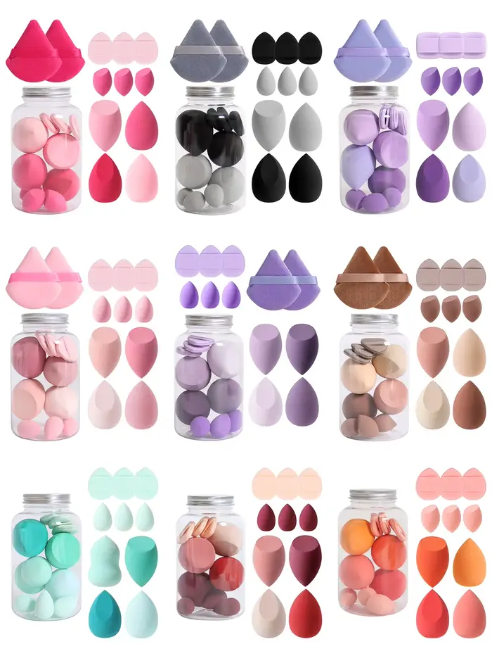 Ensemble d'éponges de maquillage 12 pièces avec pot de rangement sans Latex, bouffantes de doigts d'