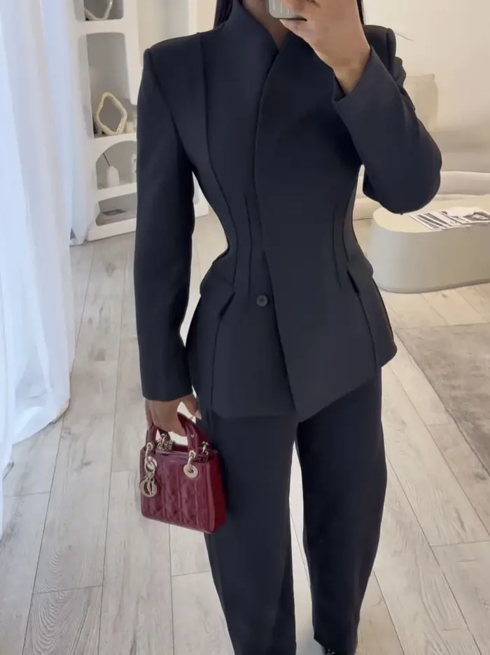 ETJ 2025 – veste de costume slim à col haut et pantalon décontracté assorti pour femmes, nouveau des