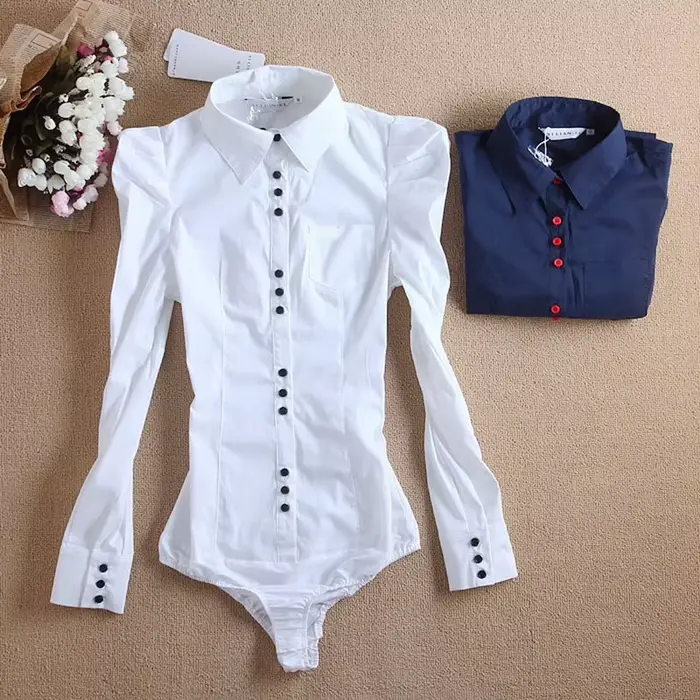 Dámské tělo košile a halenky dlouhý rukáv móda Bodysuit barva bílá podzim zima vysoká kancelář dáma pracovní formální košile žena