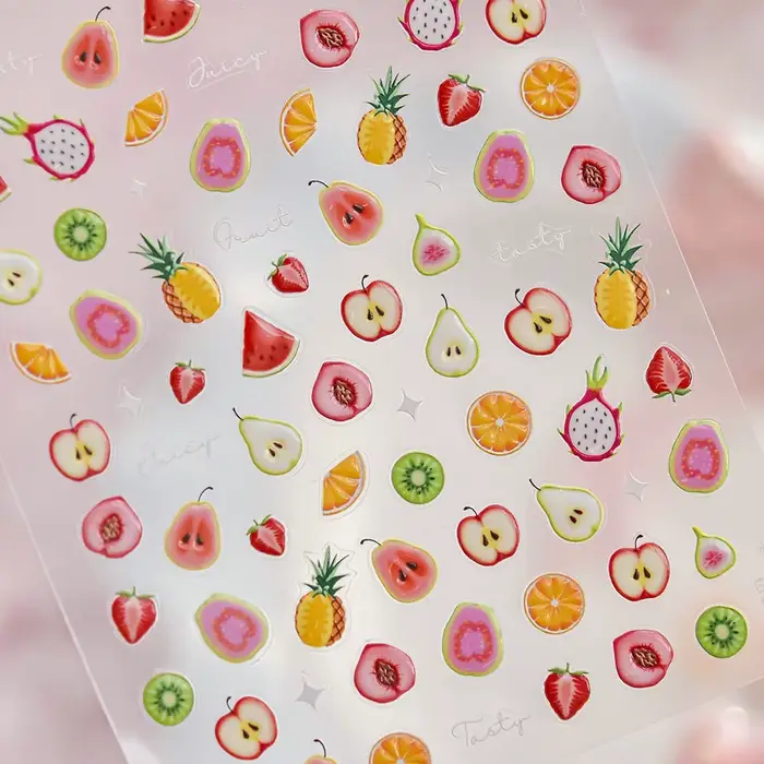 Autocollant pour Nail Art, gelée rouge juteuse, tomate, mignon, nœud papillon, étoile à paillettes, 