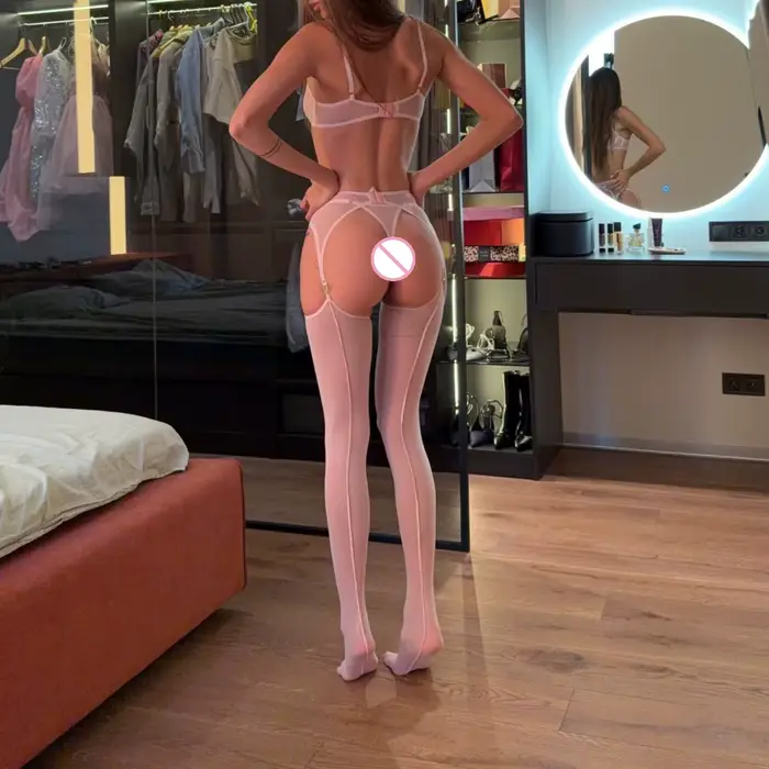 Lingerie érotique, ensembles de lingerie pour femmes avec bas, maille fine transparente, patchwork, lingerie sculptante, sous-vêtements délicats et séduisants