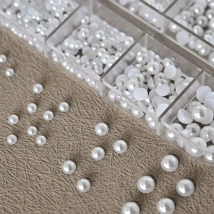 12 grilles de perles blanches 3D, breloques pour ongles, 1.5-5mm, perles rondes/demi-rondes, strass,