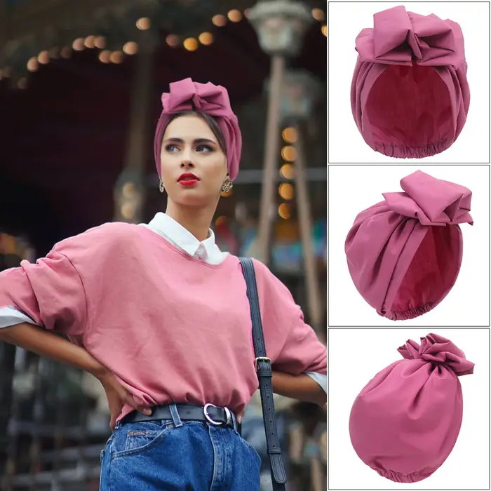 Bandeaux africains élégant rétro Turban pour femmes musulman foulard casquette couleur unie dames bo