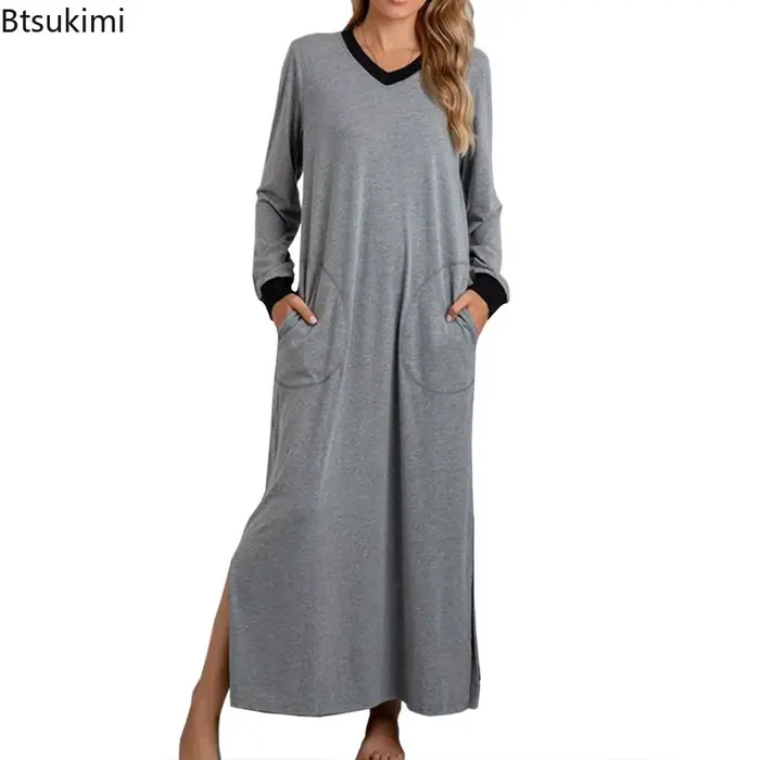 Stylová a pohodlná dámská noční košile z bavlny a polyesteru Délka kotníku V-neck na spaní a speciální příležitosti