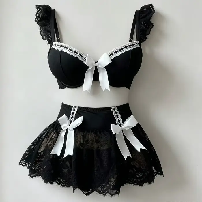 Ensemble de lingerie sexy en polyester et élasthanne avec dentelle pour femmes, soutien-gorge et culotte, pour soirées costumées et jeux de rôle