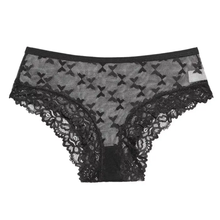 Culottes transparentes taille basse en maille pour femmes, sans couture, avec dentelle florale papil