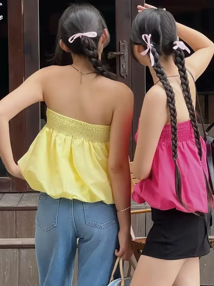 Podprsenka bez ramínek pro ženy, bez ramínek, nafouknutá bralette, monochromatická bez ramínek, trubková bez ramínek, Y2k
