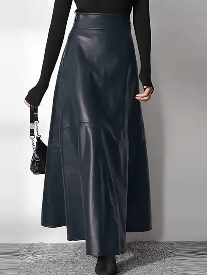 ZANZEA-Jupe longue en cuir PU pour femme, couleur unie, élégante, décontractée, taille haute, fermet
