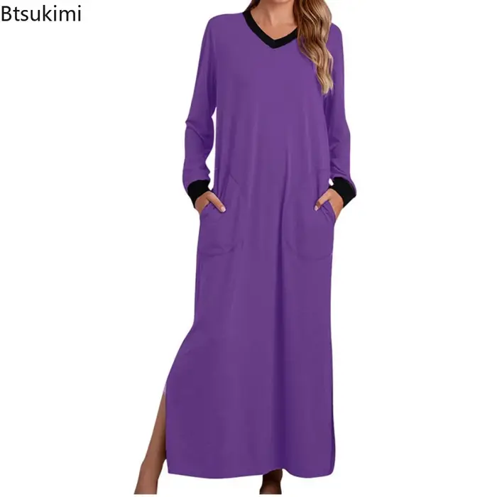 Stylová a pohodlná dámská noční košile z bavlny a polyesteru Délka kotníku V-neck na spaní a speciální příležitosti